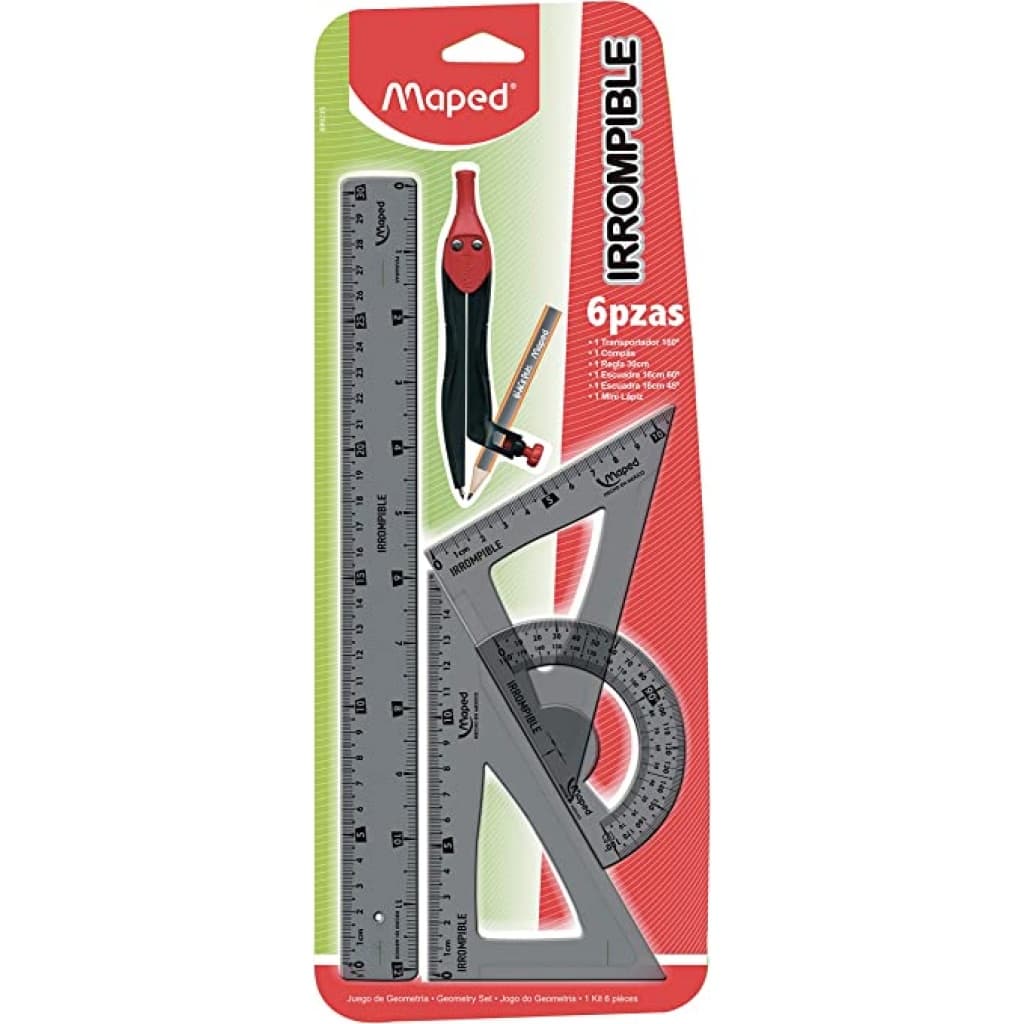 Juego de Geometria 30cm con Compas - Reglas Maped Irrompible