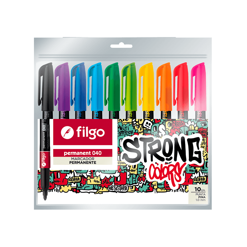 Pack 10 Marcadores Permanentes Strong - Filgo