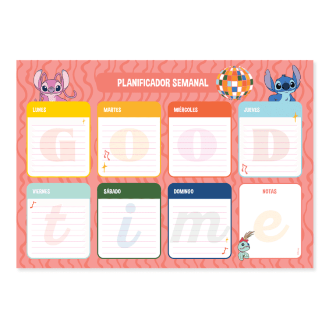Planificador Semanal A4 - Stitch Rosa